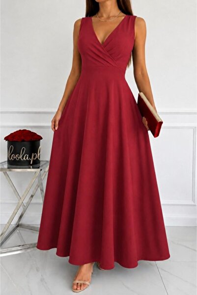 Gökyüzü Moda Women's Strappy Double-Breasted Collared Maxi Length Janjan Crep...