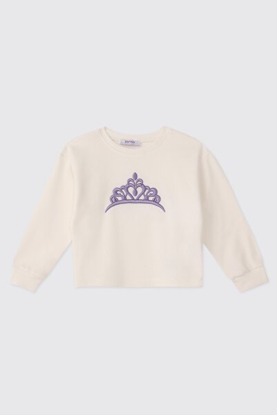 Panço Baby Girl Ecru-Purple Sweatshirt