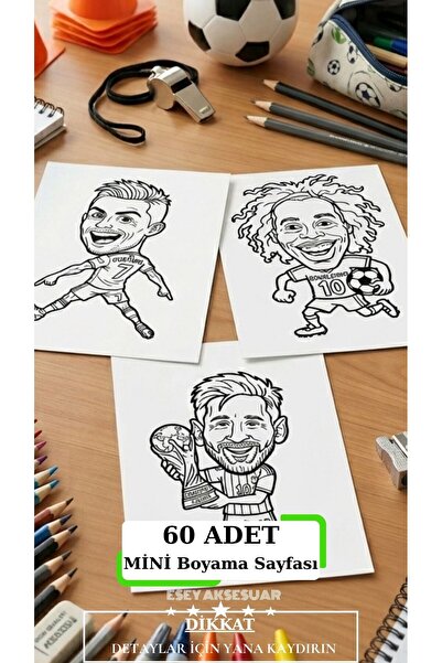 Esey Dizayn Yıldız Futbolcuların Karikatürlerini Boyama Seti - 60 Adet MİNİ S...