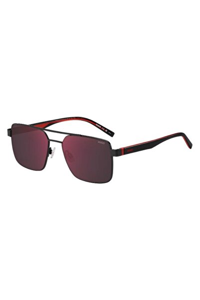 HUGO UV Protected Sunglasses Matte Black Frame Red Mirror Mirror Lens 56mm - ...