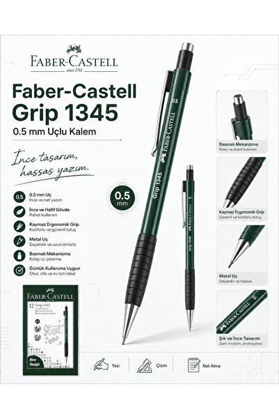 Faber Castell Faber-Castell 1345 0.5 mm Mekanik Uçlu Kalem – Ergonomik Kaymaz...