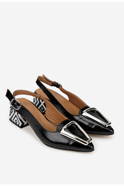 Dasha Pantofi dama NUR din piele lacuita neagra cu ornament