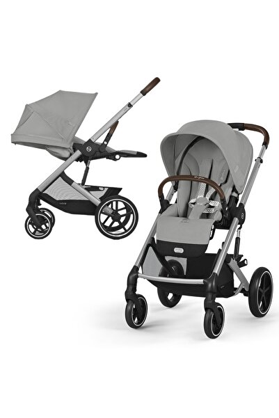 Cybex Balios S Lux Stone Grey Newborn Stroller, silver frame, rounded handle