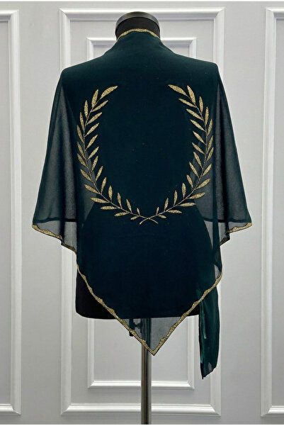 ZEYMERADE Green Gold Olive Branch Chiffon Groom Shoulder Cover Shawl, Henna C...