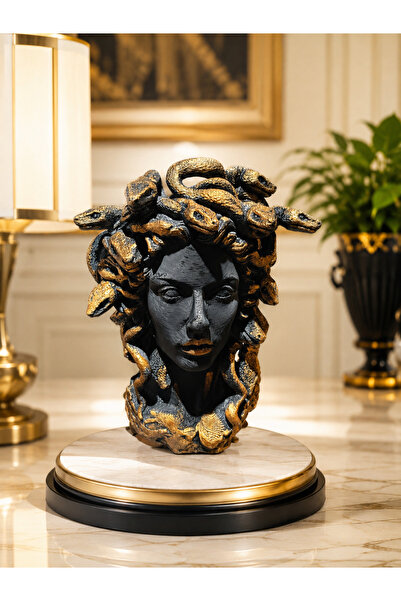 prestij3d design Medusa Heykeli Dekoratif Büst – Siyah & Antik Altın Detaylı ...