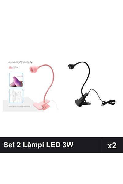 NAİLS Set 2 Lămpi LED Lanternă Flexibile 3W cu Clemă USB pentru Uscare Unghii...