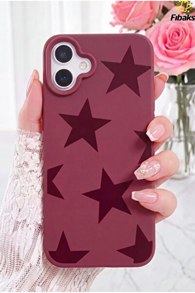 Fibaks iPhone 17 Kılıf Bordo Yıldız Star Desenli Silikon Darbe Emici Klasik S...