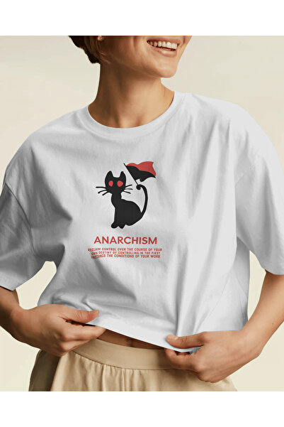 buzagi tasarım ürünleri Anarchism Cat Unisex White Regular T-Shirt