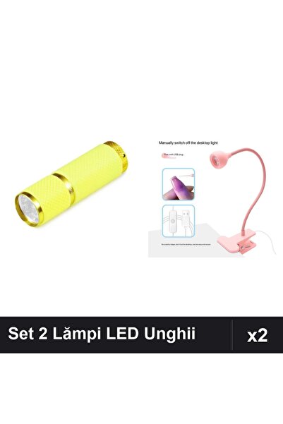 NAİLS Set 2 Lămpi LED Lanternă Manichiură 3W USB Flexibilă Galben Roz