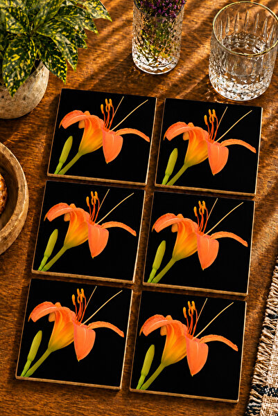 JHAAR Lily Flower Design Modern Set of 6 Coasters - Uv Printing Mdf - 10X10 cm