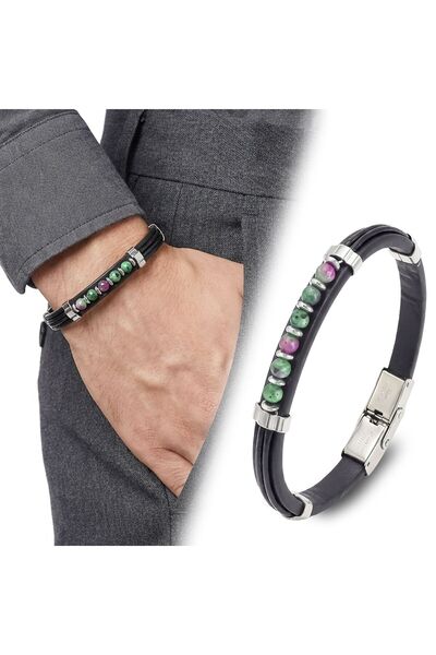 OGHAMAY Emerald Stone Leather Bracelet 18391G6D5M