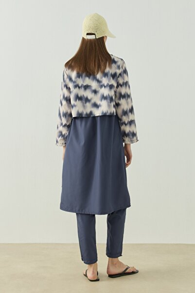 QANU Pattern Tesettür Mayo Tunik Mavi