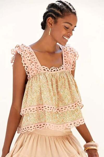 Miss Boheme Powder Color Ruffle Detailed Imported Bohemian Blouse