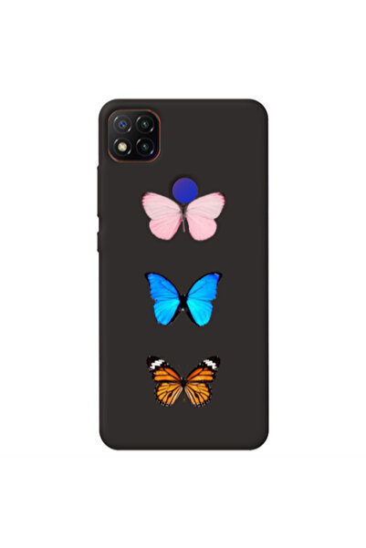 Other Xiaomi Redmi 9c Triple Butterfly Black Colored Silicone TPU Θήκη