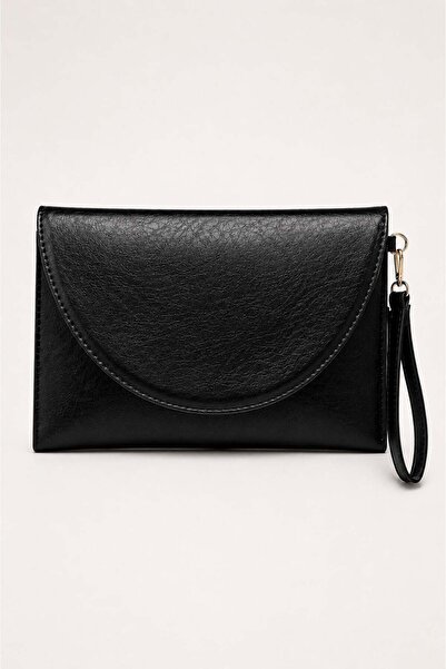 Madamra Black Women's Clutch Bag with Curved Cover Portfolio Handbag