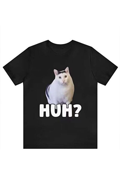 Köstebek Black "Huh?" Meme Cats Unisex T-Shirt