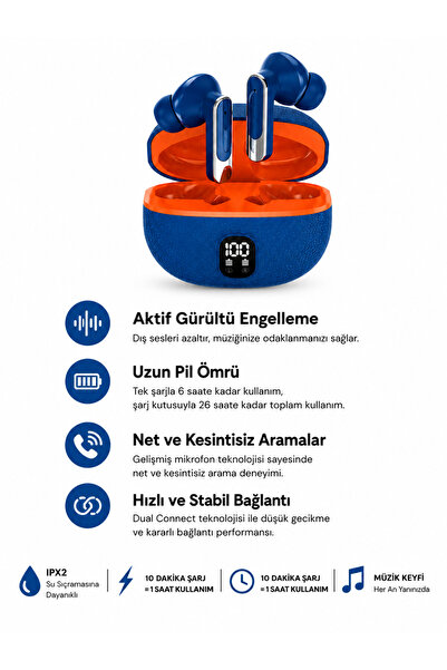 TUNE Gürültü Engelleyeci Bluetooth 5.3 Kablosuz Kulaklık Flex 2 TWS Mavi