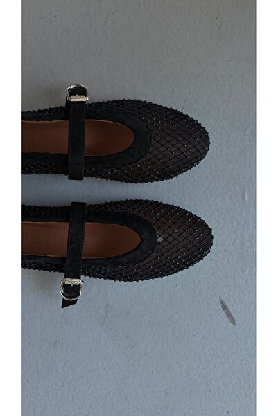 Eataly Shoes Shia Black Stone Mesh Ballerinas