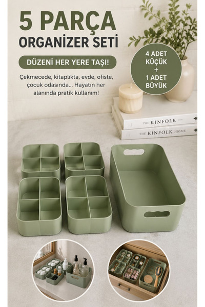 Store HGY Home 5 Parça Çok Amaçlı Bölmeli Düzenleyici Organizer Seti - Yeşil