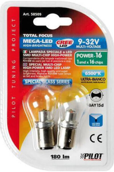 Lampa Λάμπες Αυτοκινήτου Mega-Led 16 Λευκά P21/5W-BAY15D-1157 LED 6500K Ψυχρό...