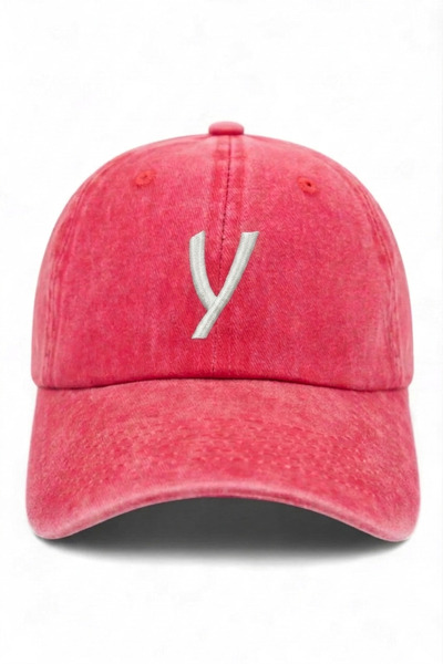 ŞapkaMania Red Embroidered Washable Vintage Unisex Hat with Letter Y