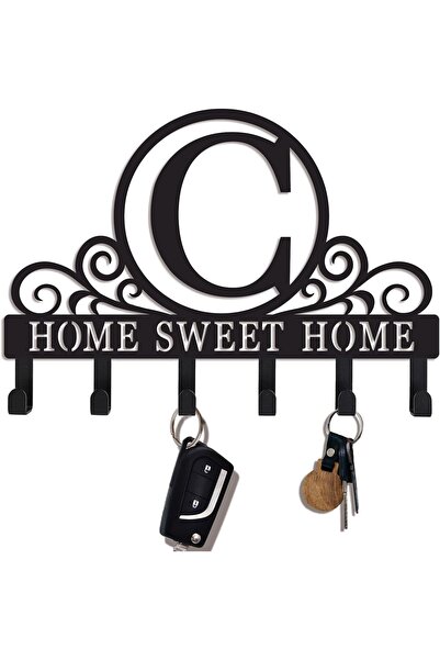 Slasa Letter C Acrylic Key Holder for Wall, Black Monogram Decor, 24 x 17 cm