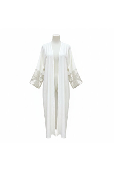 Generic Women's White Longline Kimono with Metallic Cuffs