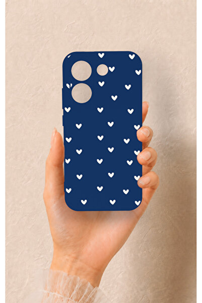 Vip Case Poco X8 Pro Uyumlu Mini Beyaz Kalp Lacivert Desenli Silikon Kılıf