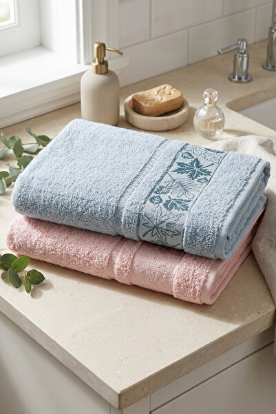 New Cotton Home Çınar 2-Piece Bath Towel Set 90X150 cm 100% Cotton Soft Textu...