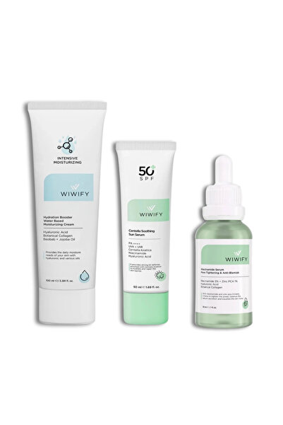 WIWIFY Dengeli ve Pürüzsüz Bakım Seti, Nemlendirici + Niacinamide + Güneş Kor...