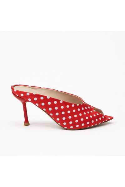 SHOELUKS نعال بكعب عالٍ باللونين الأحمر والأبيض منقطة باللون البوليستر