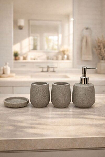 YUNESCO MOBİLYA VE HEDİYELİK Reçine 4'lü Banyo Seti - Sıvı Sabunluk, Diş Fırç...