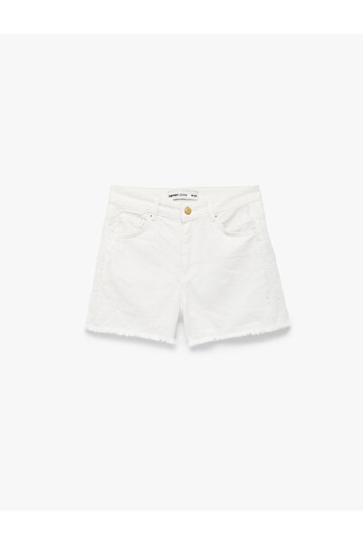 Koton Lace Detailed Cotton Pocketed Buttoned Mini Denim Shorts