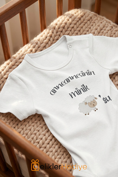 ÇELİKLER HEDİYE Grandmother's Little Lamb Printed Baby Bodysuit 100% Cotton U...