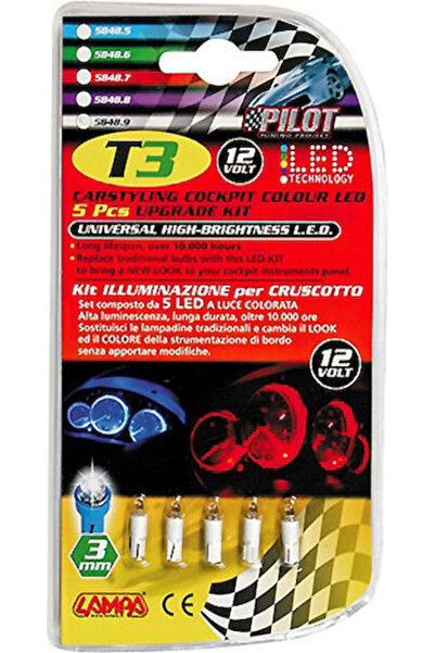 Lampa Λάμπες Αυτοκινήτου T3 LED Κόκκινες 12V 2W 5 τεμάχια