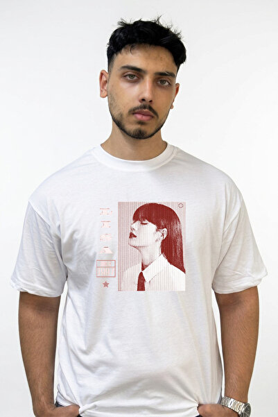 Anetos Lisa Halftone Design Printed Oversize White T-Shirt