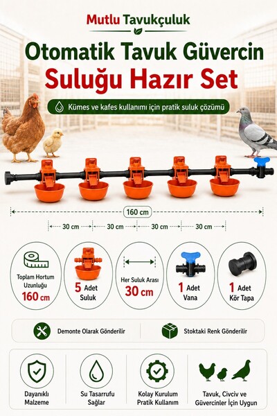 MUTLU TAVUKÇULUK Otomatik Akıllı Tavuk Civciv Güvercin Suluğu Hazır Set 5 Sul...