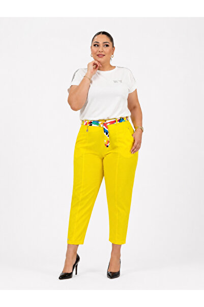 ZANESSI Plus Size Mom Belted High Waist Cotton Women's Pants