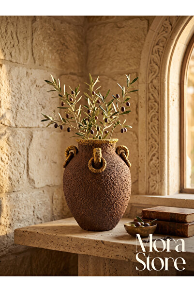 mora store Antique Amphora Decorative Vase with Textured Handles 11X15 cm