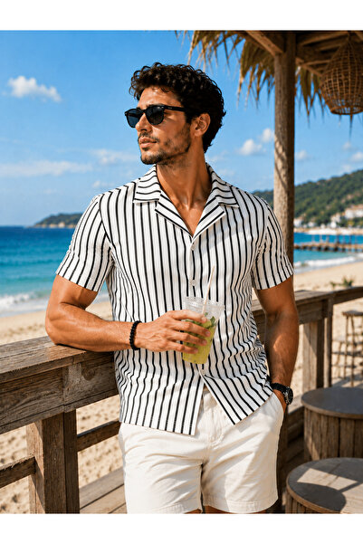 GİYİYORUM Men's Striped Short Sleeve Shirt