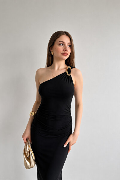 Nika Fashion Tek Omuz Aksesuarlı Elbise