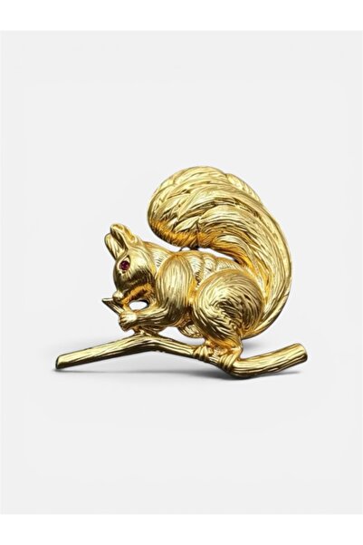 Büyük Sincap Palto Broş Gold