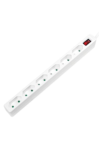 LogiLink 6-Way Power Strip with Slim Switch, 1.5 m, White