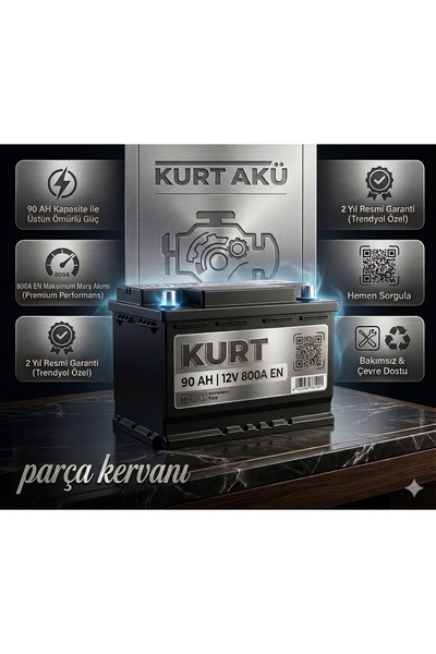 KURT Akü 12V 90 Ah 800A Üstün Ömürlü Oto Amper Aküsü