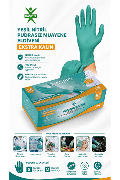 Medicalx Yeşil Nitril Muayene Eldiveni - Ekstra Kalın - 100'lük Kutu