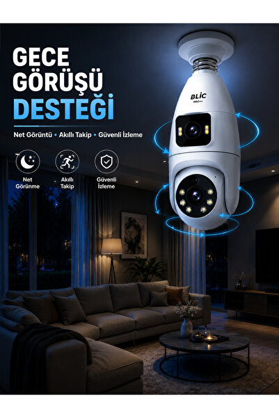Genel Markalar YENİ Gece Görüşlü Çift Lens Wi-Fi Ampul Kamera Mobil Takip Des...