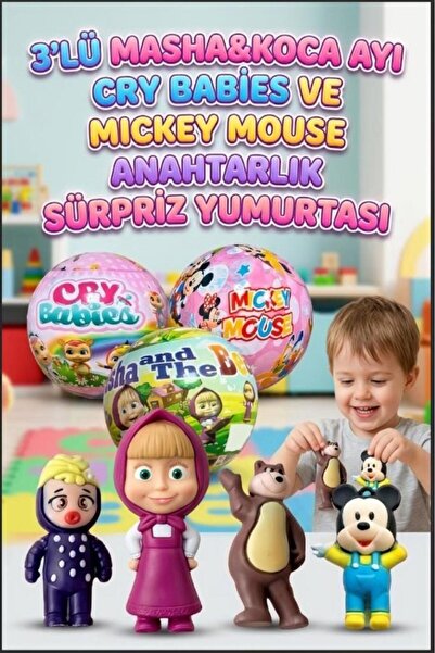 Tıfıl Toys 3'lü Mash&Koca Ayı CryBabies ve Mickey Mouse Figürlü Anahtarlık Ka...