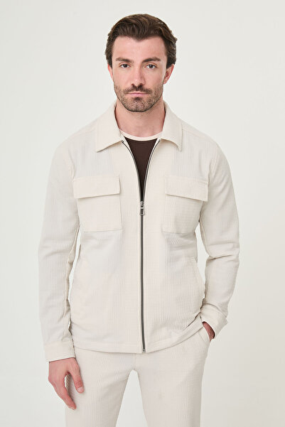 Mcr Textured Slim Fit Shirt Collar Seasonal Men's Coat Stone - 39668.26Y