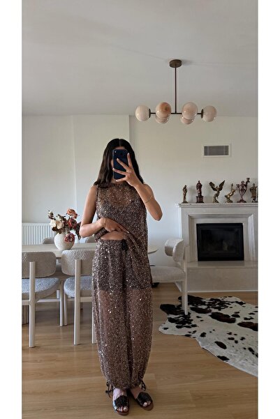 GAUS CO Kahve Muadil Şortlu Pullu Pantolon GAUS-01649