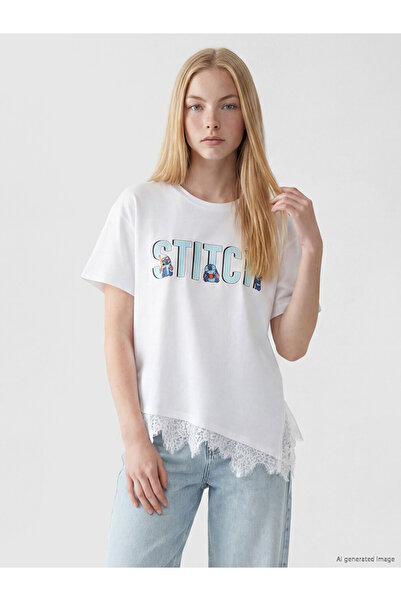 LC Waikiki Xside White Stitch Printed 100% Cotton Women's T-Shirt